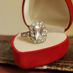 Vtg NVC 4ct square cut art deco cubic zirconia silver cocktail ring 8 NWOB
